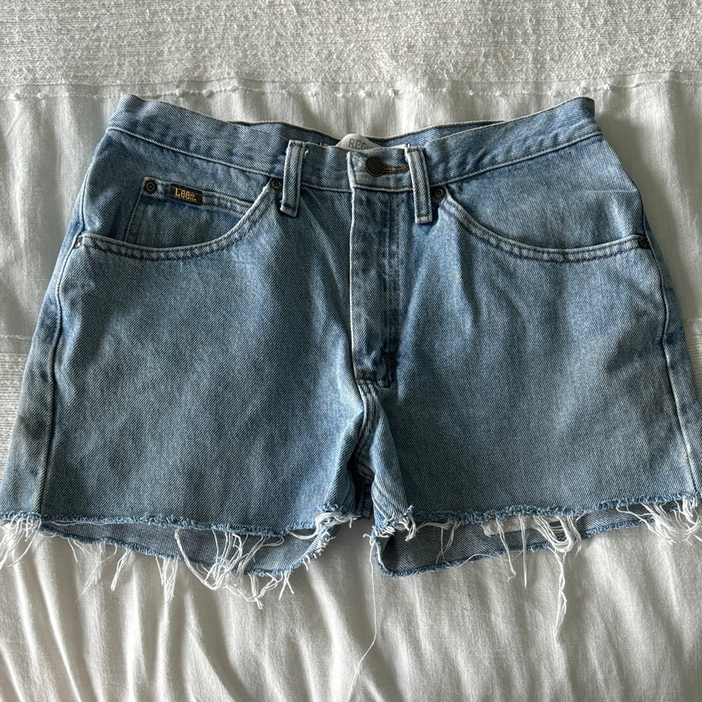 Lee Light Blue Frayed Jean Shorts